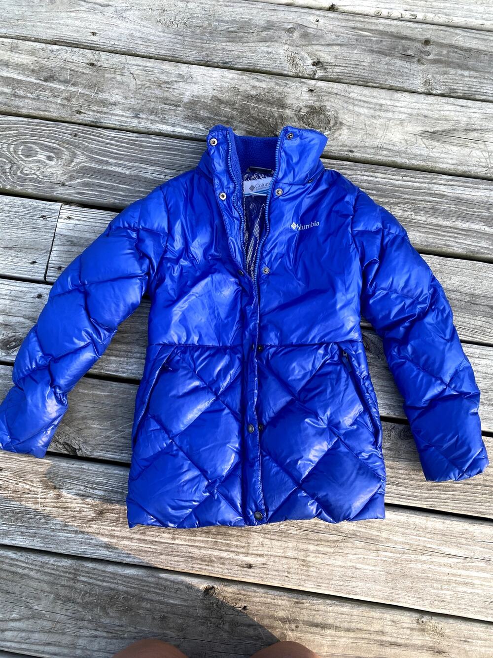 Girl's Columbia Quilted Puffer Coat - Blue - Size S (7/8)